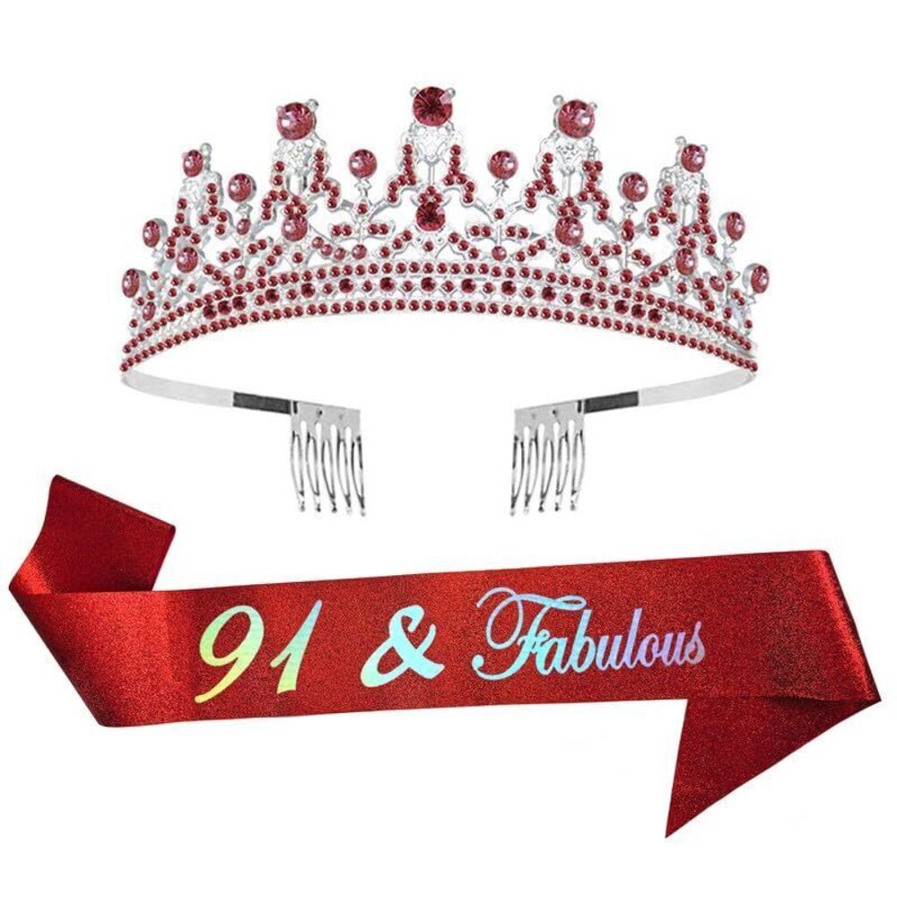 3572 91st Birthday Sash and Tiara Kit 91 Fabulous Birthday Sash and Tiara